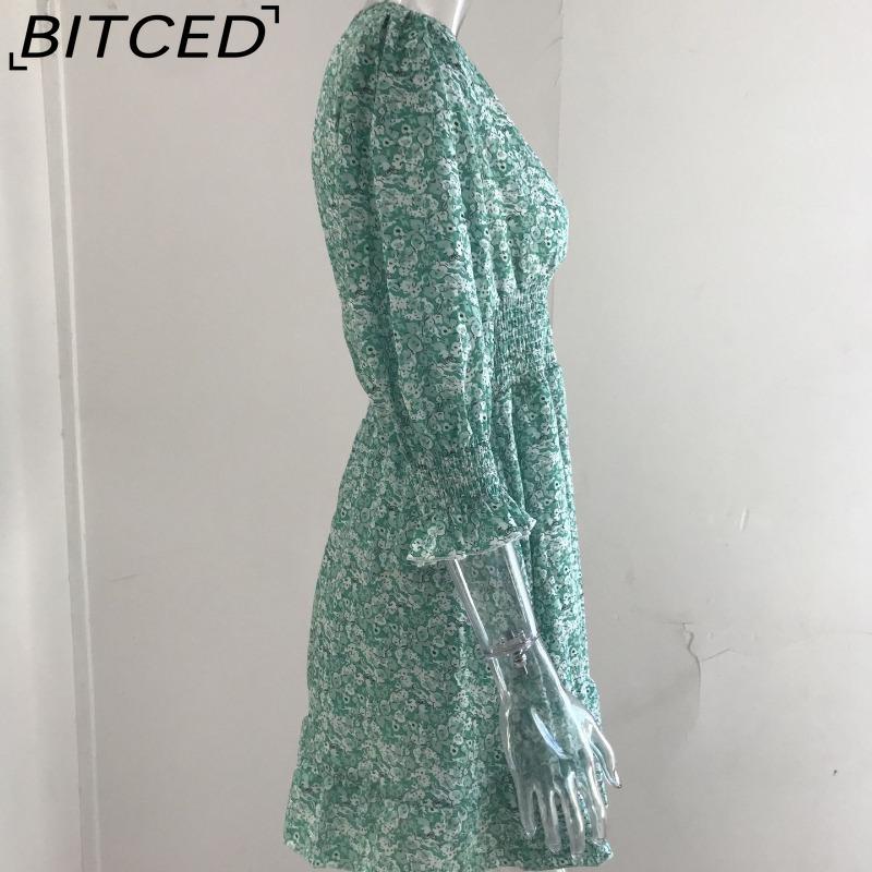 BITCED Летние мини-платья с цветочным принтом, женское винтажное сексуальное платье А-силуэта с V-образным вырезом и короткими рукавами, женское повседневное элегантное пляжное платье