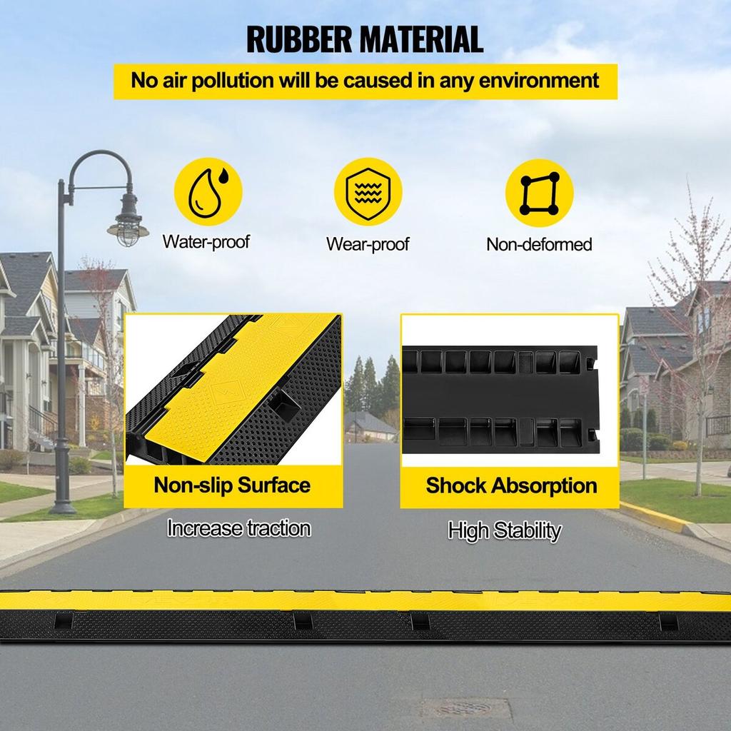 3 Channel Rubber Cable Protector Ramp 1.2 x 1.2 Inch Channel Heavy Duty Cable Wire Cord Cover Ramp Speed Bump Driveway Hose Cable Ramp Protector