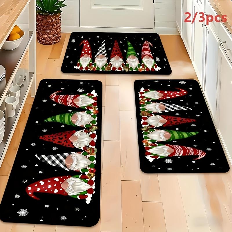 Classic Christmas Kitchen Rug Set Non Slip Washable Snowman Red Plaid Truck Snowflake Runner Holiday Decor