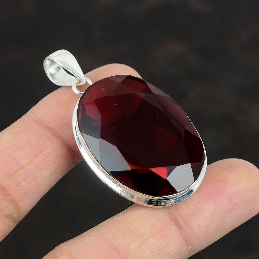 Faceted Mozambique Garnet Pendant Gemstone Handmade Jewelry 925 Sterling Silver Pendant Handmade Boho Pendant Antique Pendant Gifts For Mom