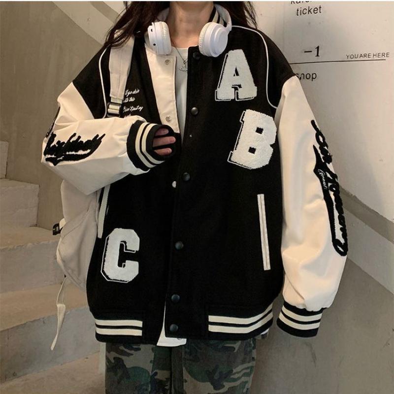 Vintage Bomber Jacket Women Harajuku Fashion College Uniform Varsity Baseball Jackets Female Oversized Streetwear Y2k