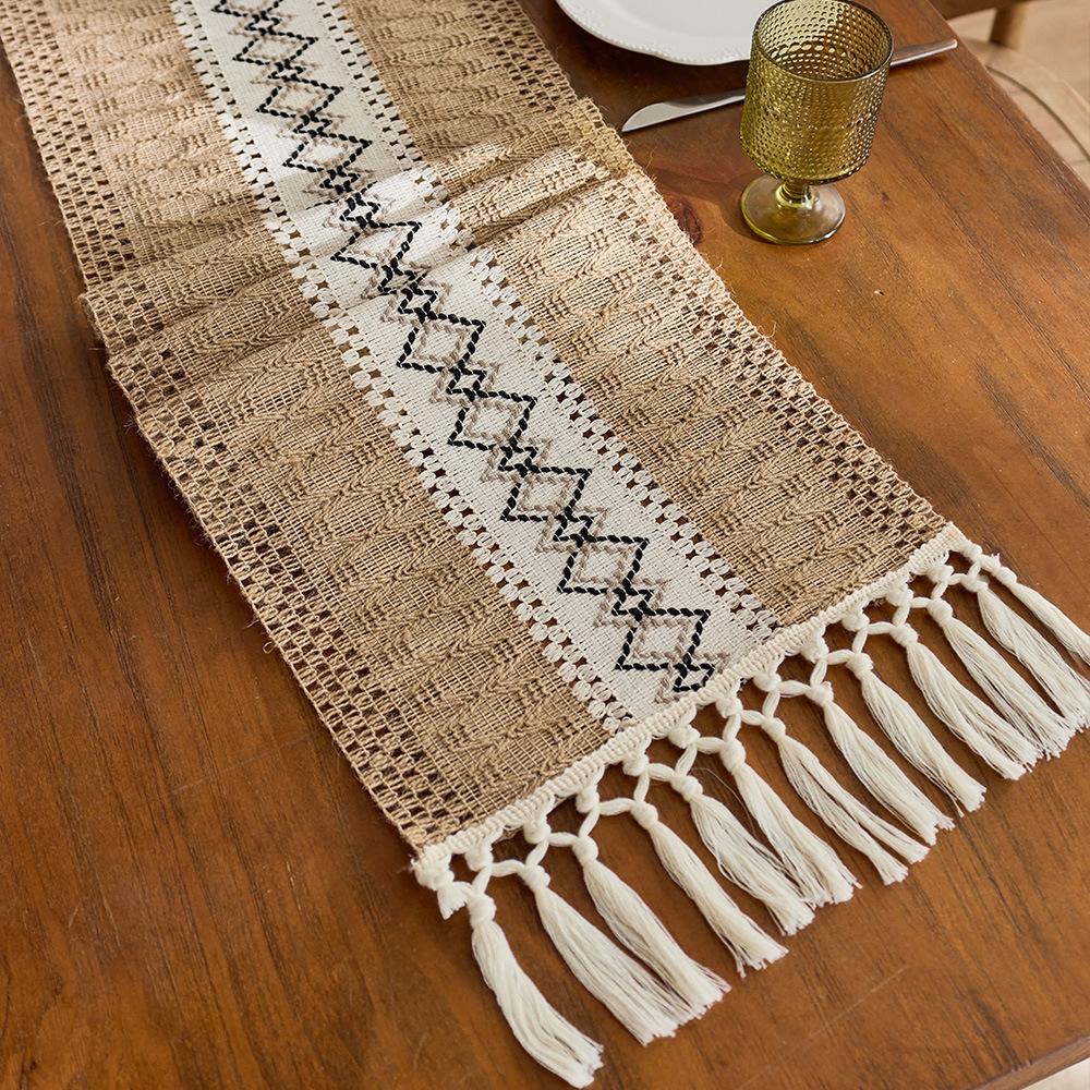 Хлопково-льняная настольная дорожка с кисточками, узловая, маленькая, свежая, шалфейно-зеленая, для праздничного стола, журнального столика, скатерть, коврик