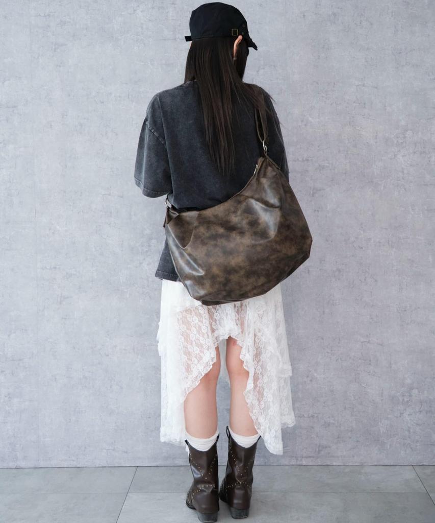 WEGO Tuck Design Big Shoulder Size Brown Bag, Gift, Simple, Women's, F,