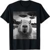 Funny Capybara Selfie with UFO Pattern Printed Men'sWomen's T-shirt Summer Top Casual Round Neck Short Sleeved