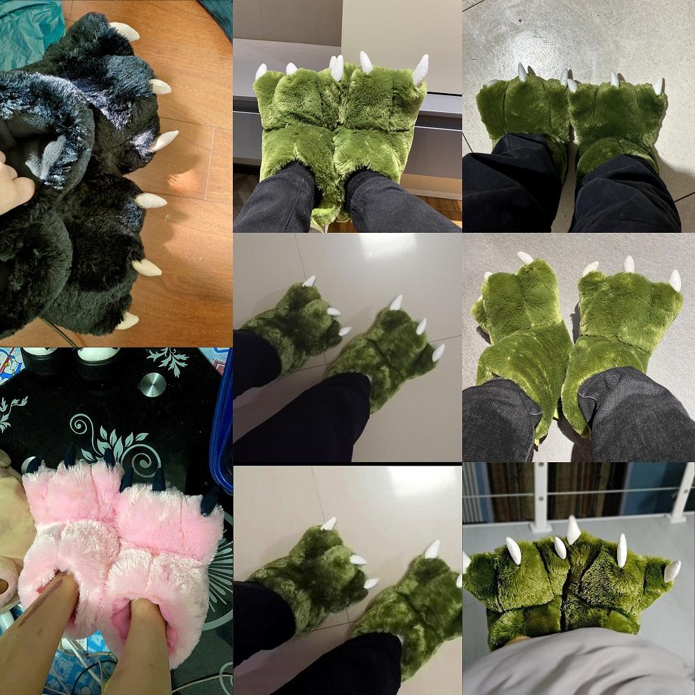 Пушистые коричневые тапочки с лапками и когтями унисекс для женщин и мужчин, толстые хлопковые тапочки с изображением животных и медведей, теплые зимние домашние тапочки из плюша