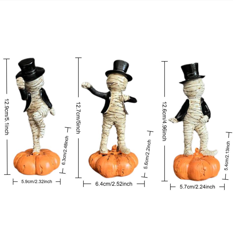 1 Piece Suitable for Halloween Pumpkin Base Mummy Figurine, Quirky Desktop Decoration, Resin Craft Small Statue
