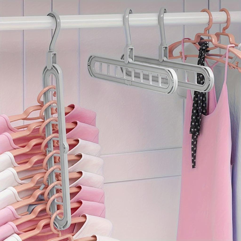 1pc Heavy-Duty Foldable 9-Hole Plastic Hangers - Space-Saving, Closet Organization, Room, Wardrobe, Home, and Dormitory Storage Solution
