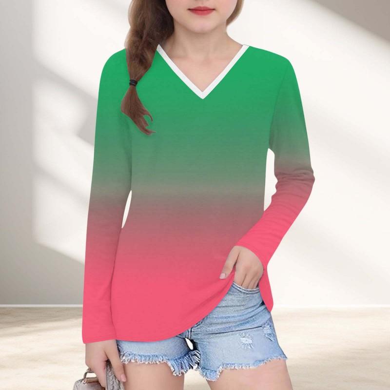 Womens V-Neck Long Sleeve Loose Fit T-Shirt With Polka Dot Print Casual Oversized Top Daily Wear