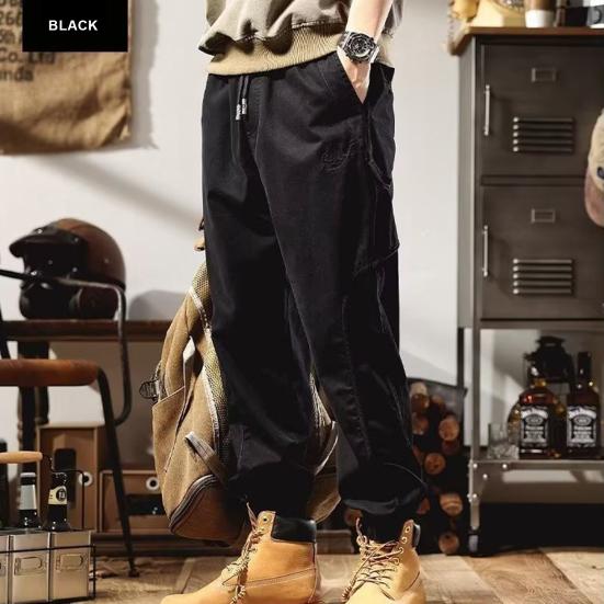 Men Harem Pants Thin Solid Color Elastic Waist Pockets Ankle-banded Drawstring Deep Crotch Wear-resistant Soft Breathable Men Cargo Pants Long