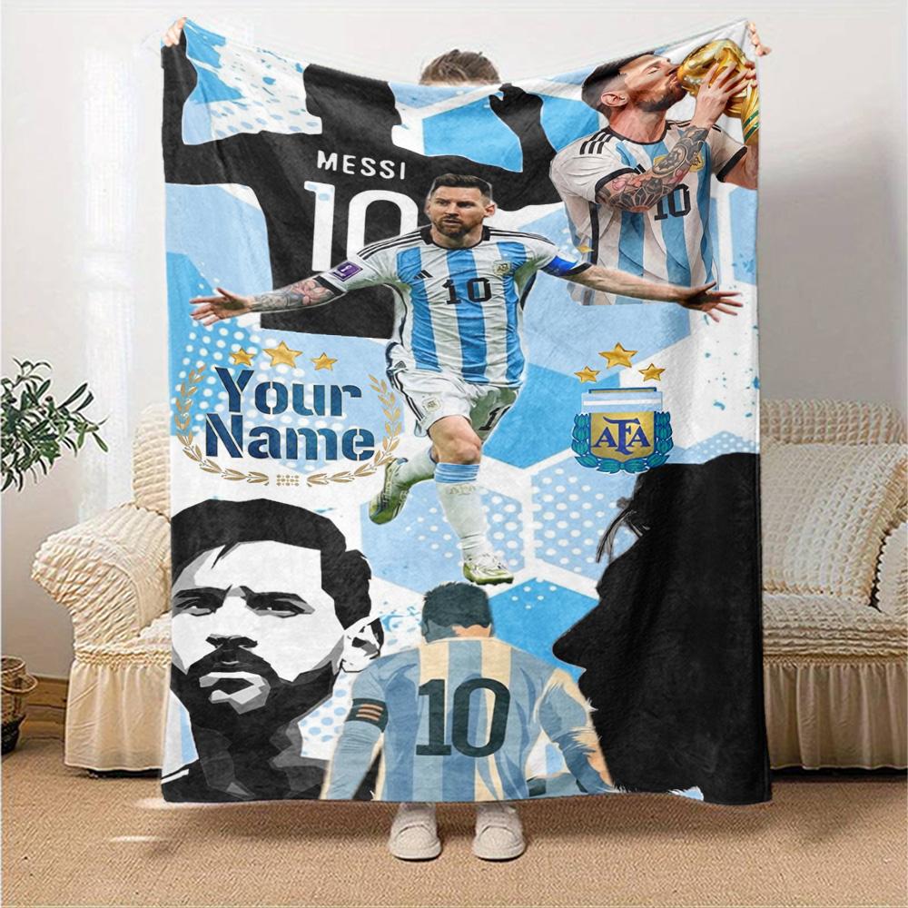 Football Messi Personalized Text Blanket Multi-purpose Personalized Blanket Durable Comfort Perfect for Chair Livingroom Nap Bed for All Occasions