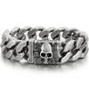 Steampunk Man Bracelet With Skull Head Stainless Steel 20MM Width Cuban Link Chain Bracelets Men's Vintage Old Silver Color Massive Jewelry