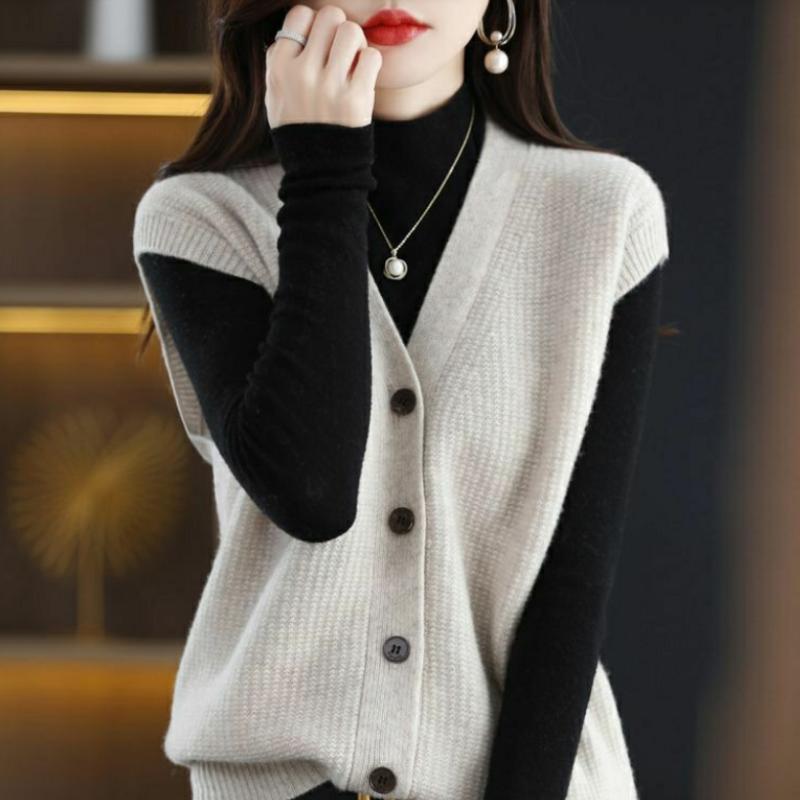 Cardigan Sweater Autumn and Winter 2022 V-neck Knitted Cardigan Vest Women South Korean Loose Sleeveless Sweater Vest Women