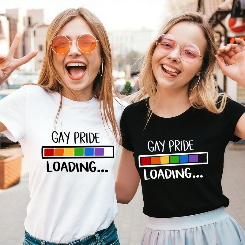 Футболки с принтом 'Gay Pride Loading' Повседневные Летние ЛГБТ Женские Мужские Футболки С Коротким Рукавом Лесбийские Бисексуальные ГЕЙ Стритвир Подарки