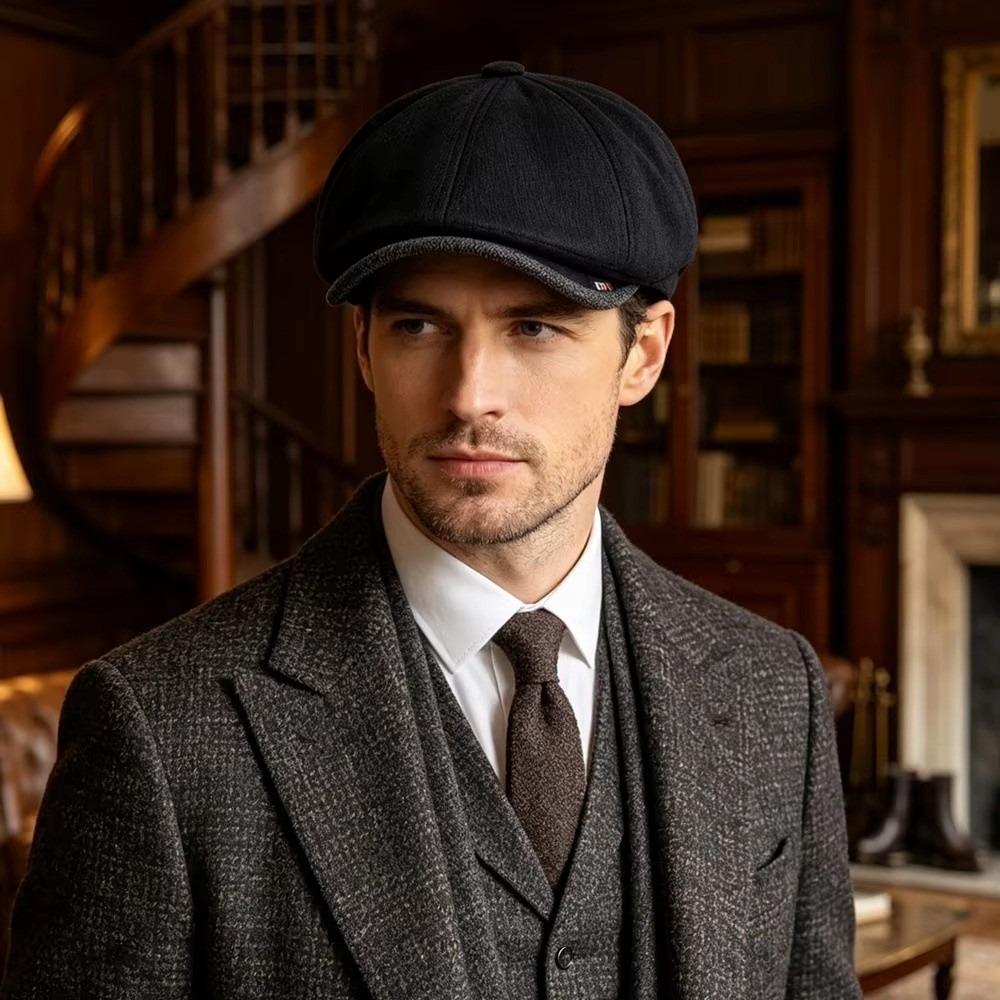 Thick Warm Beret Hat Autumn Winter Flat Hat Casual Octagonal Cap For Men