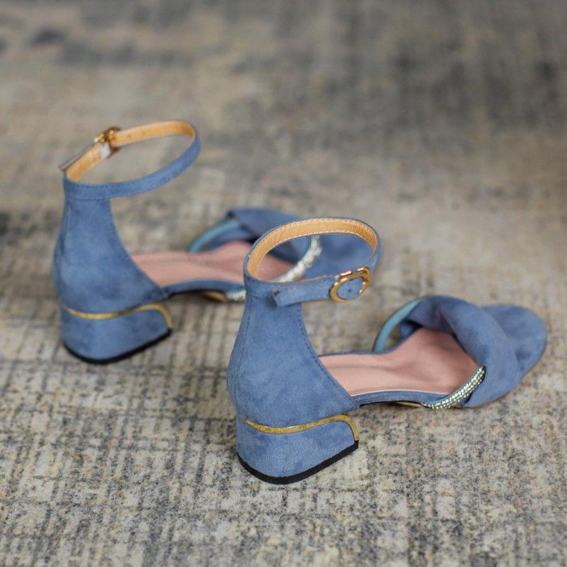 Лето 2024 года, босоножки на блочном каблуке для женщин, массивные женские туфли на среднем каблуке, офисная обувь со стразами и бриллиантами, толстая модель H