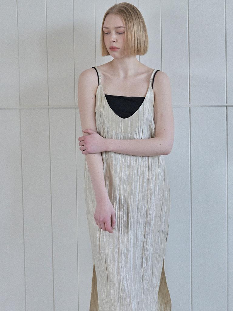 Avang Metal Pleated Layered Dress - Beige