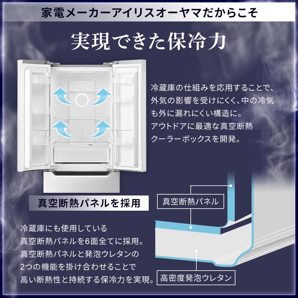 Hours Cold Iris Ohyama HUGEL Vacuum Insulated Cooler Box with Ice Pack Vacuum Insulated Panel Long Time Cold Retention 20L Charcoal Gray Outdoor