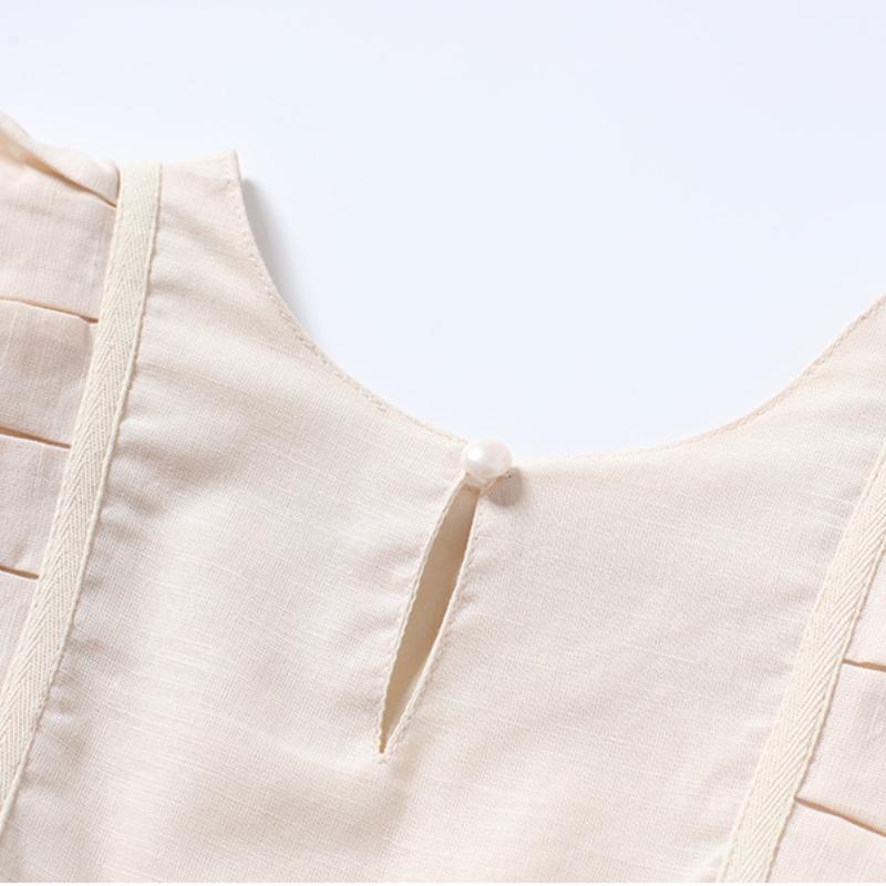 Хлопково-льняное кружевное платье для девочек, летние бежевые платья без рукавов для детей, повседневная модная одежда принцессы для детей 3-12 лет