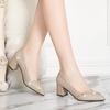 Женские туфли на среднем каблуке, толстый каблук, весна-осень, вечернее платье, неглубокий вырез, повседневные туфли с острым носком, модные женские туфли со стразами