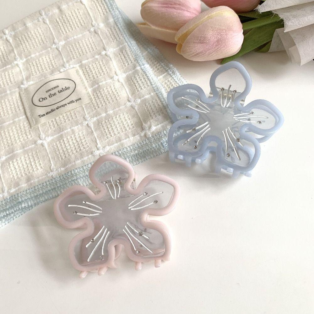 Sakura Acetic Acid Flower Shark Clip Rhinestone Transparent Hair Clip Flower Hair Claw Girls