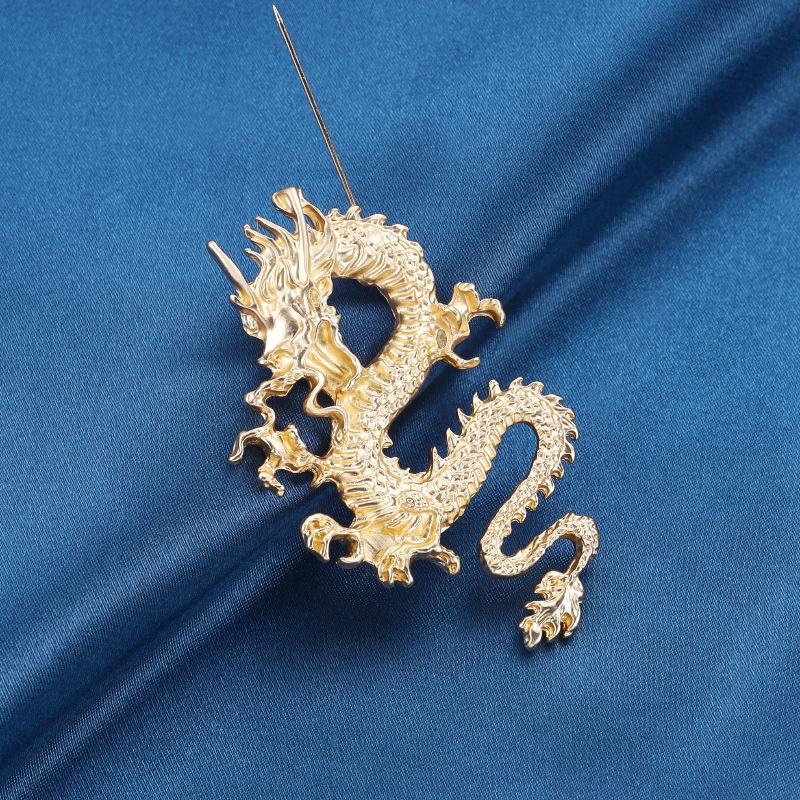 Vintage Chinese Animal Dragon Metal Brooches For Men Badge Suit Coat Corsage Lapel Pins  Jewelry Clothing Accessories