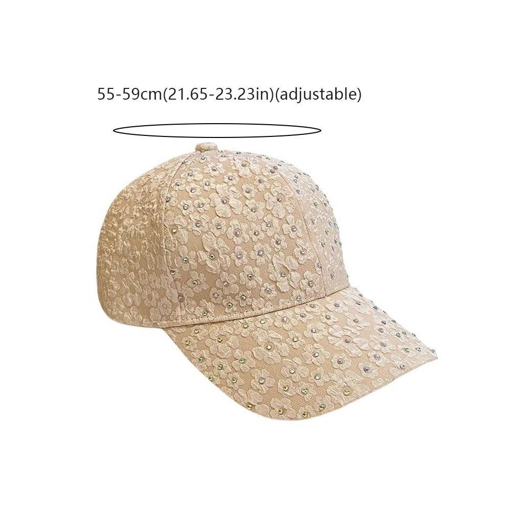 Breathable Floral Baseball Cap Rhinestone Decoration Adjustable Flower Baseball Hat Sun Protection Elegant Hat Summer Wear