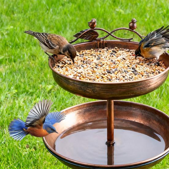 Металлическая ретро кормушка для птиц 2-в-1, садовая поилка и кормушка для птиц с пятизубым основанием, большая и маленькая чаша для декора сада, двора