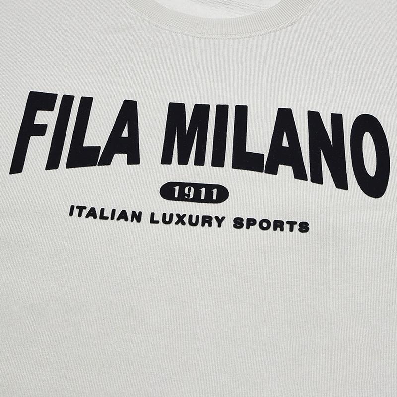 Fila Серия Milano Простой Классический Ретро Повседневный Универсальный Теплый Удобный Свитшот с Круглым Вырезом Мужской свитшот Светло-Серый Кремовый F11M545205FIV