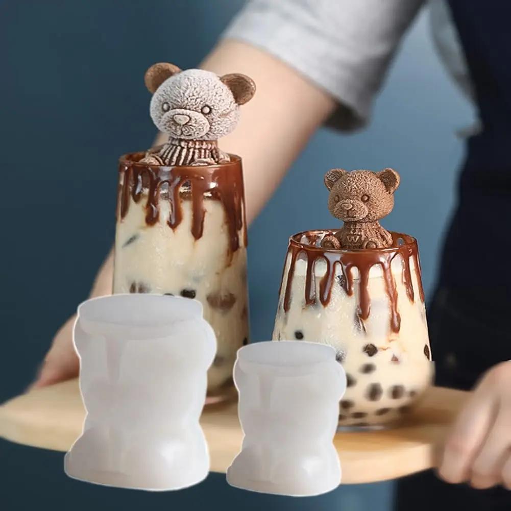 Форма для кубиков льда в виде 3D-медведя, силиконовый кубик для льда, измельчитель льда, инструменты для приготовления мороженого и кофе, холодные напитки, формы для мороженого своими руками