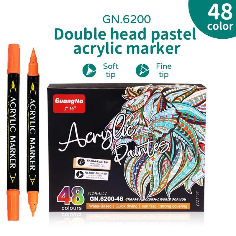 12-60 цветов Акриловые маркеры с двумя наконечниками для ткани, холста, рисования на камнях, изготовления открыток, металла, керамики, товары для DIY