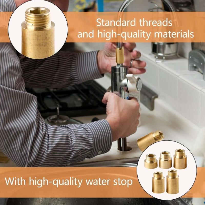 5Pcs 1/2inch Brass Pipe Fittings Female And Male Thread Extension Joint Water Pipe Adapter Fittings for Copper Pipe