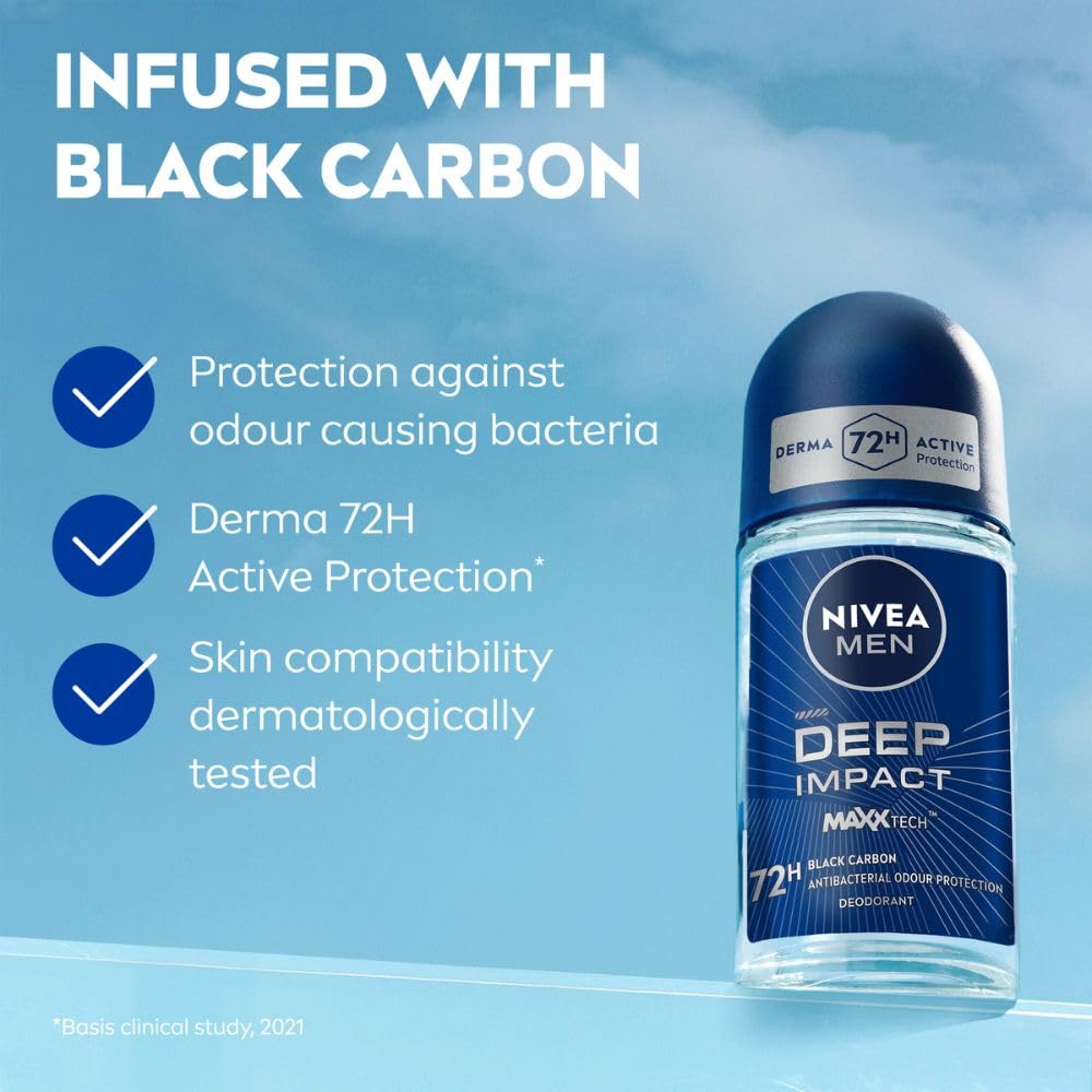 Nivea Мужской шариковый дезодорант-антиперспирант Deep Impact Freshness для мужчин с черным углем | 50 мл