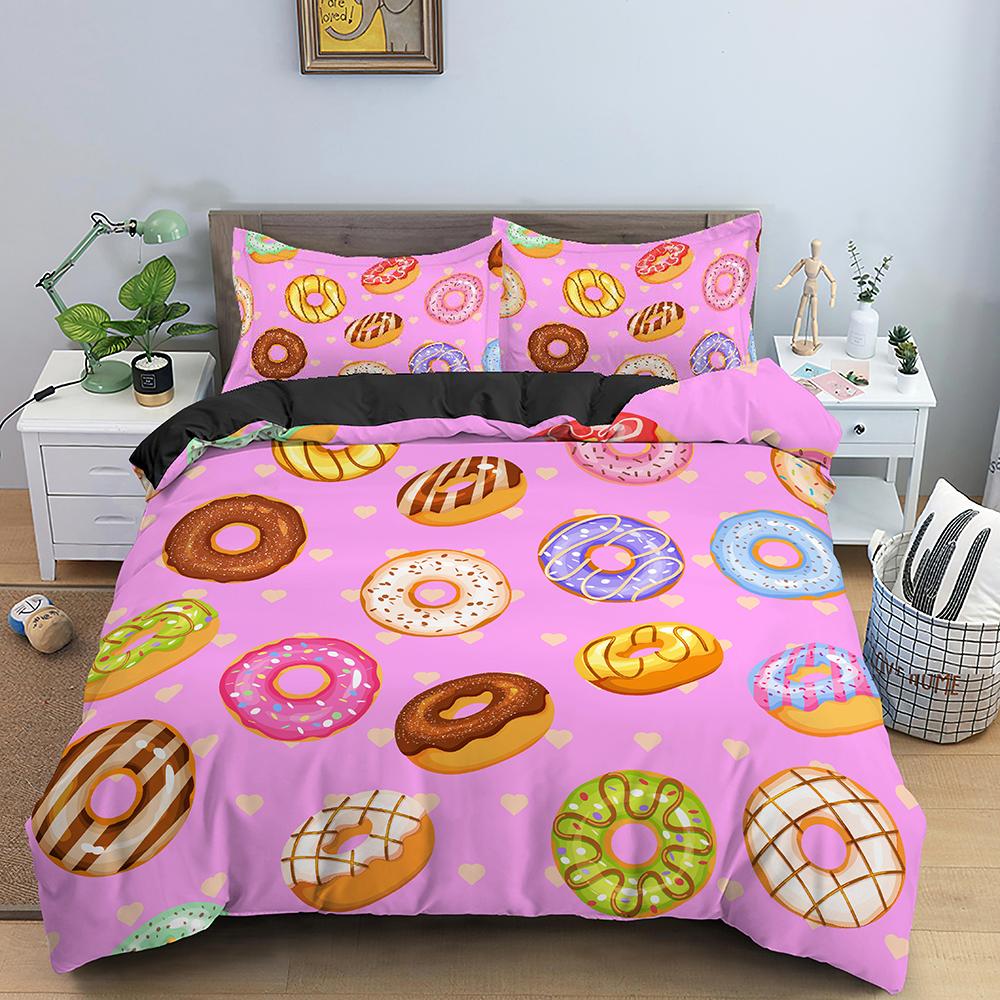 Colorful Donut Print King Queen Full Size Bedding Set Duvet Cover Set Quilt Set For Adults Kids Teens Polyester Bedding Bedroom