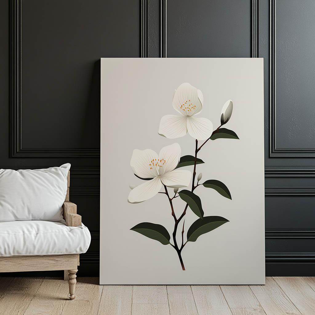 Jaśminowa Gałązka Jaśminowa Gałązka, 30X40 Cm, Rama Drewniana Ciemny Brąz, Papier Matowy 230 Gsm