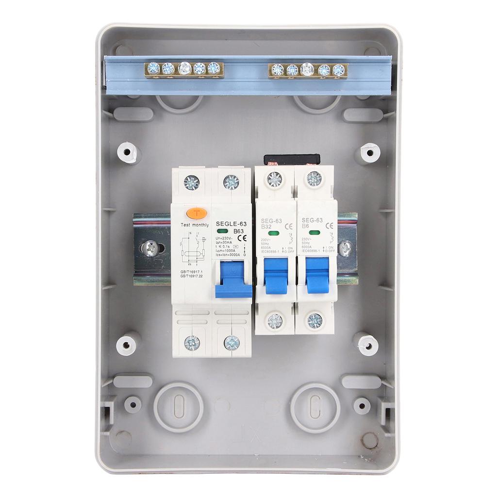 Распределительная коробка 2-полюсная 230 В Стандарт ЕС Водонепроницаемая 2 АВТОМАТИЧЕСКИХ ВЫКЛЮЧАТЕЛЯ (Б6А+Б32А) RCD (63А 1P+N) B-брейкер