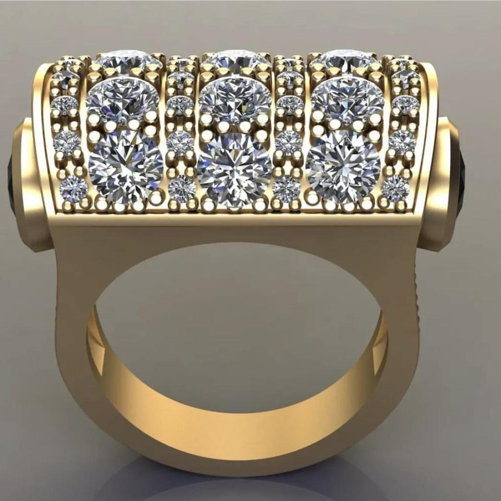 Sanjie Jewelry Золотое кольцо 18K с имитацией черного бриллианта в стиле хип-хоп - Европейский и американский стиль.