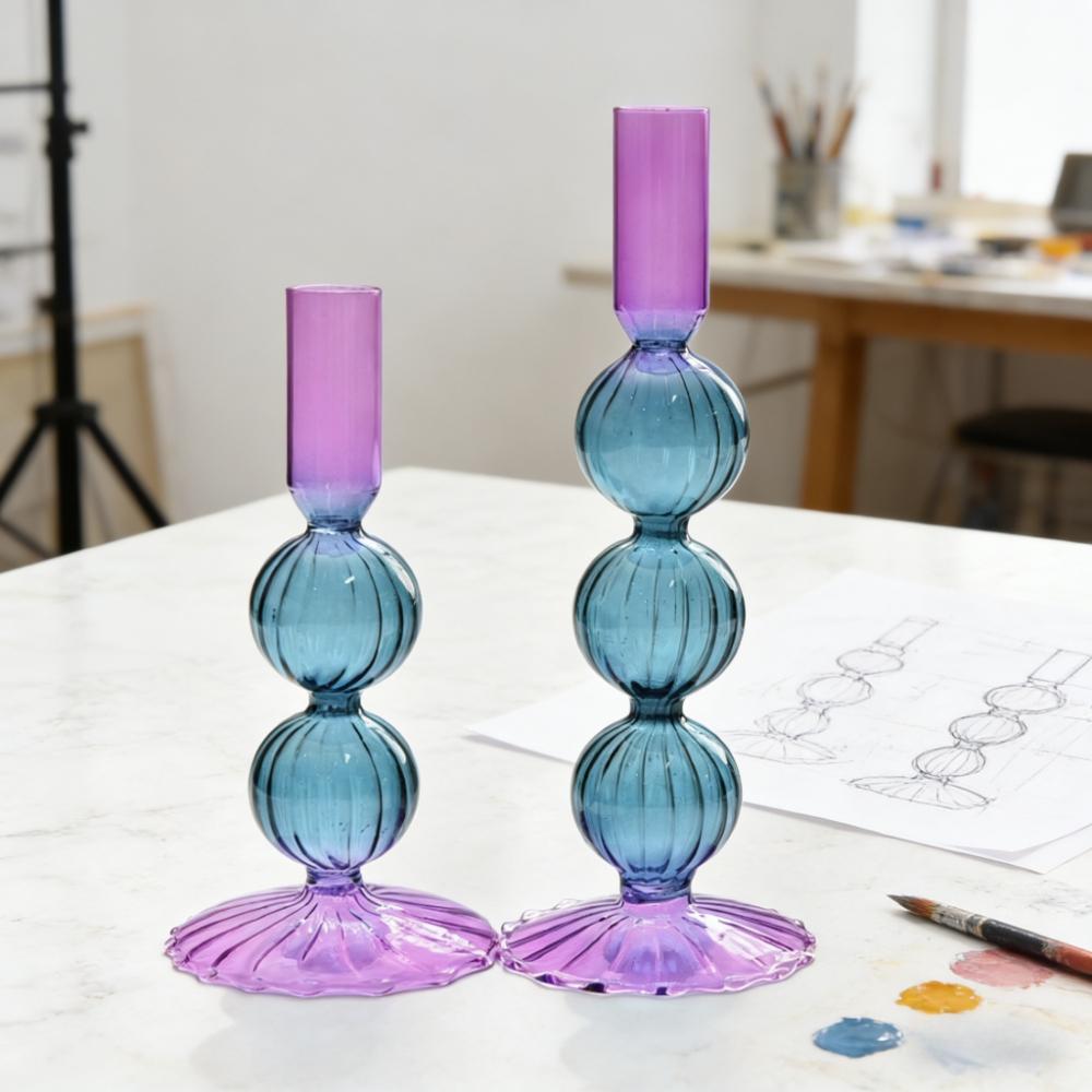 Colored Glass Candle Holders for Home Wedding Room Decoration Taper Candle Holders Romantic Table Centerpieces Ornaments
