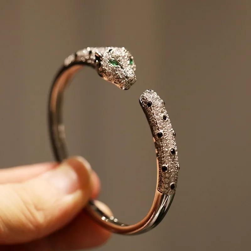 Новый инкрустированный браслет, Новый открытый браслет с головой леопарда и фиолетовым леопардом, Модный