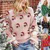 Fall/Winter Women's Pink Bubble Sleeve Pullover Christmas Sweater