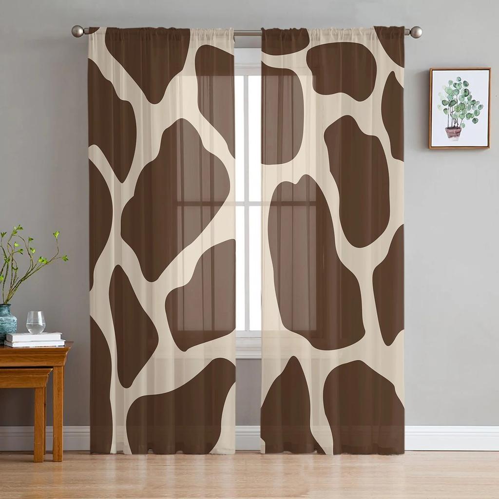 Giraffe Animal Oil Painting Tulle Curtains Balcony Room Fashion Printed Sheer Curtain Living Room Window Modern Decor