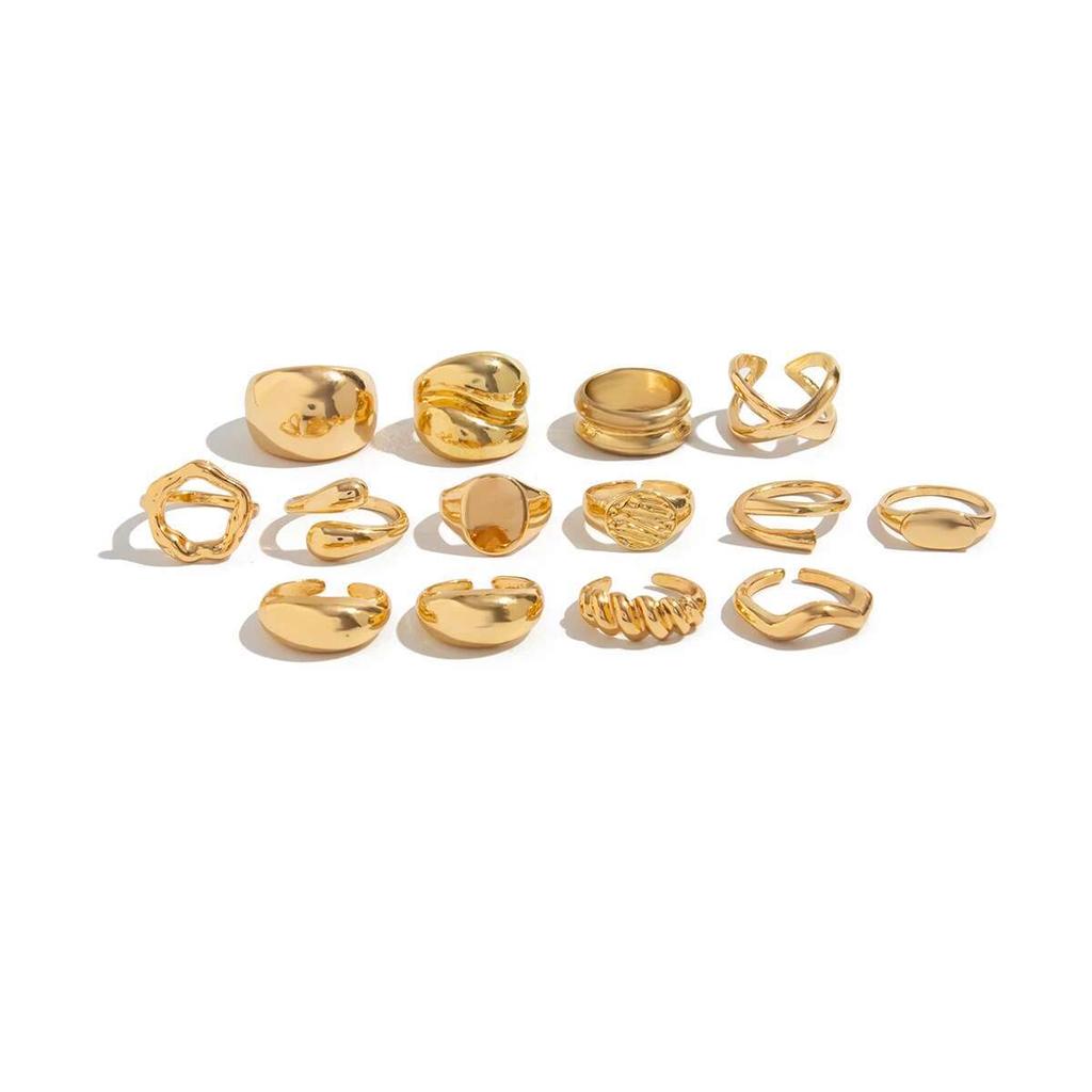 PuRui 14 шт./комплект Ретро Креативные Кольца Серебристого Цвета для Женщин Мужчин Готические Массивные Толстые Полые Кольца Открытые на Палец Регулируемые Украшения