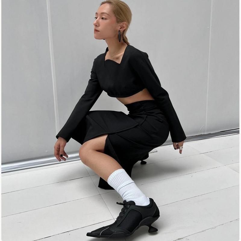 Мода 2025 Весна Черный Заостренный носок Спортивные Высокие Кроссовки Каблуки Женские Сетчатые Боксерские Повседневные Туфли Дизайн Бренда Модная Сексуальная Обувь