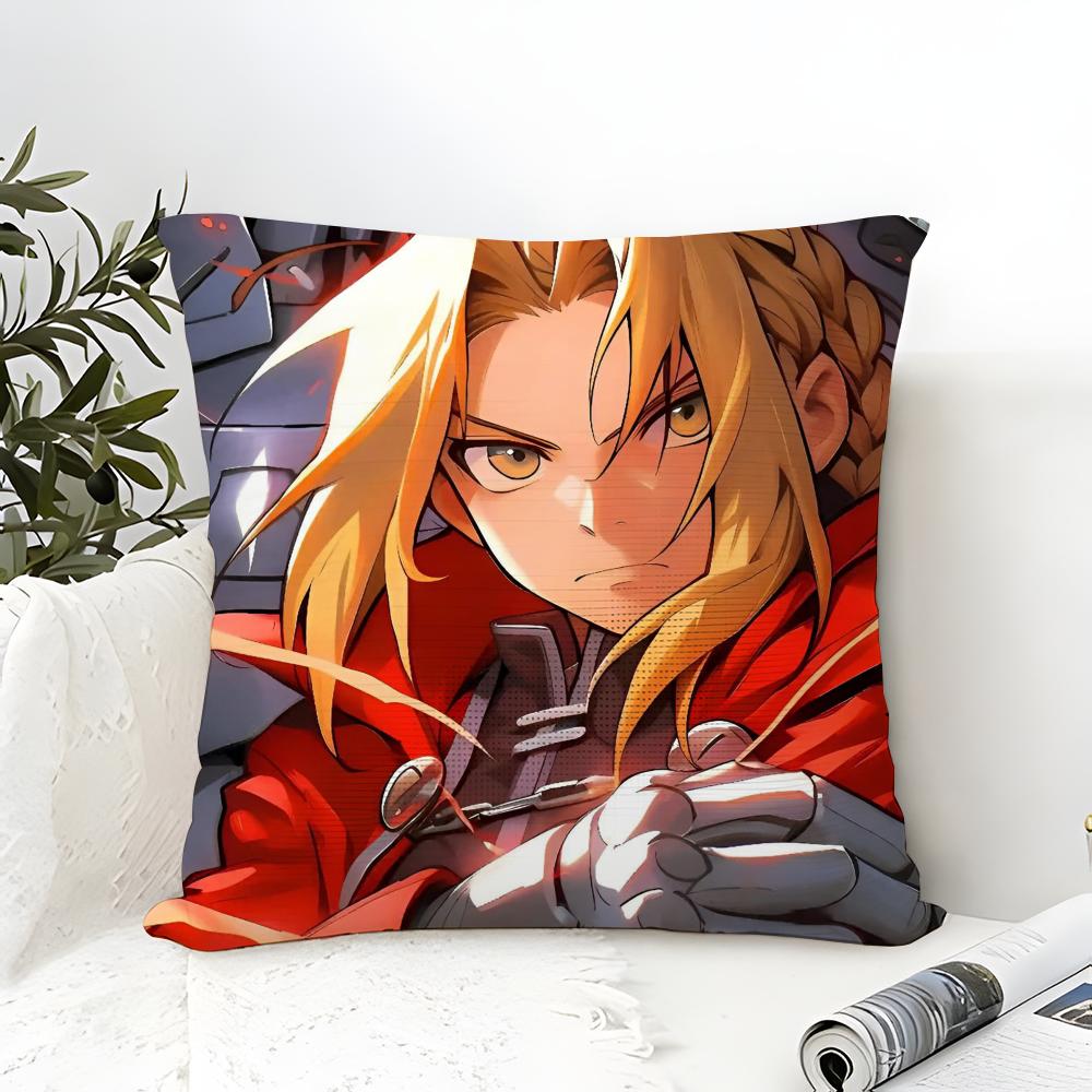 FAFullmetal Alchemist Brotherhood Pillow Case Cotton Linen Fabric Square Zipper Pillowcase Home Decorative Living Room
