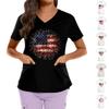Plus Size Printed Scrub Working Uniform Tops For Women's Cross V Neck Independence Day Print Short Sleeve Fun T-Shirts Workwear Tee With Pockets