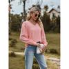 GMXIA Autumn Women's Long Sleeve T-shirt Solid Color V-neck Simple Gauze Bubble