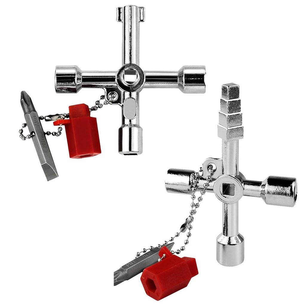 Makuki Stop Valve Key Set of Wrench Utility Key Wrench Tool for Faucet Valve Cross Electrical and Water Meter 2, 4-Way Tool, Spigots, Shape, Elevator,