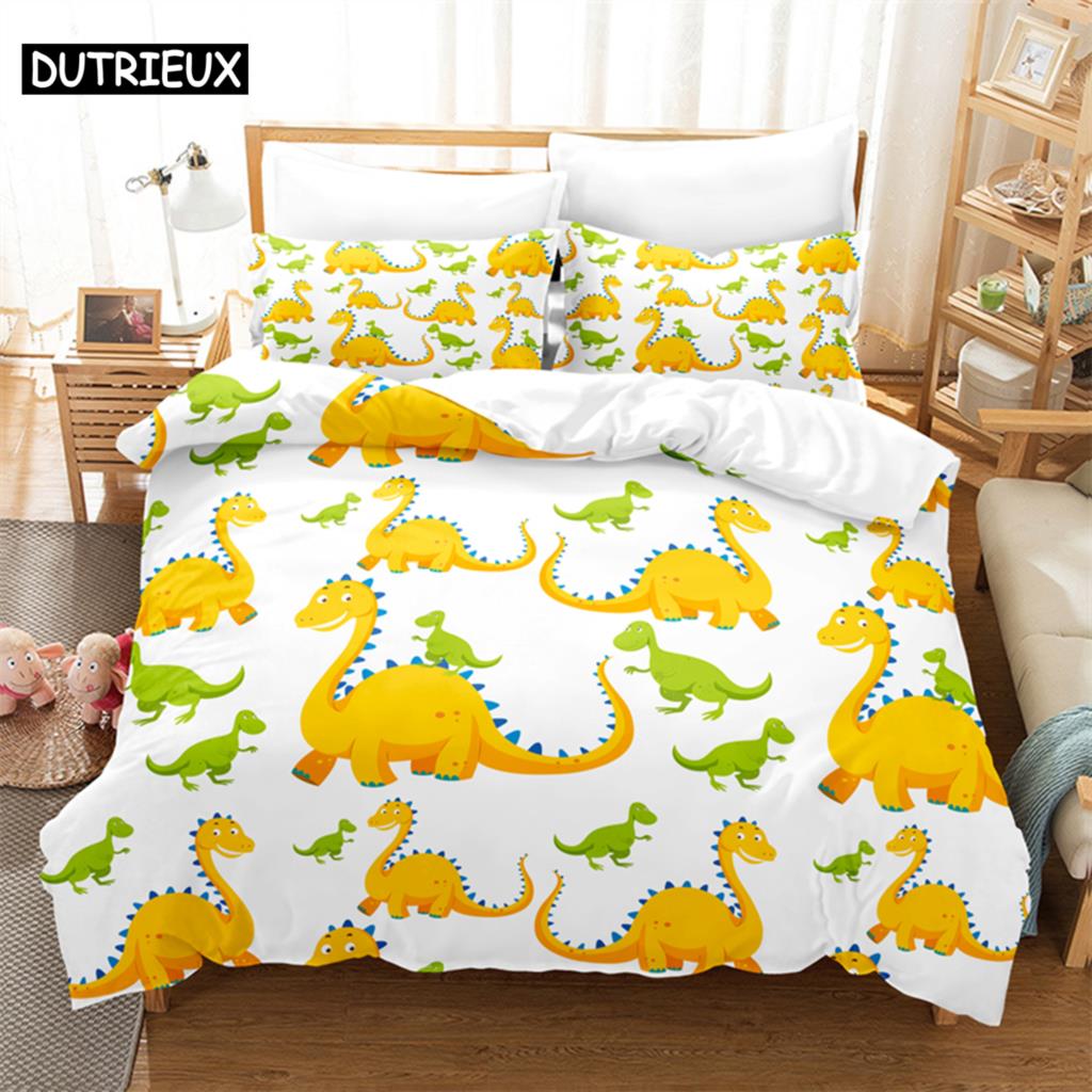 3D Digital Printing Fashion Design Cartoon Dinosaur Bedding Set, Queen Size Duvet Cover Set