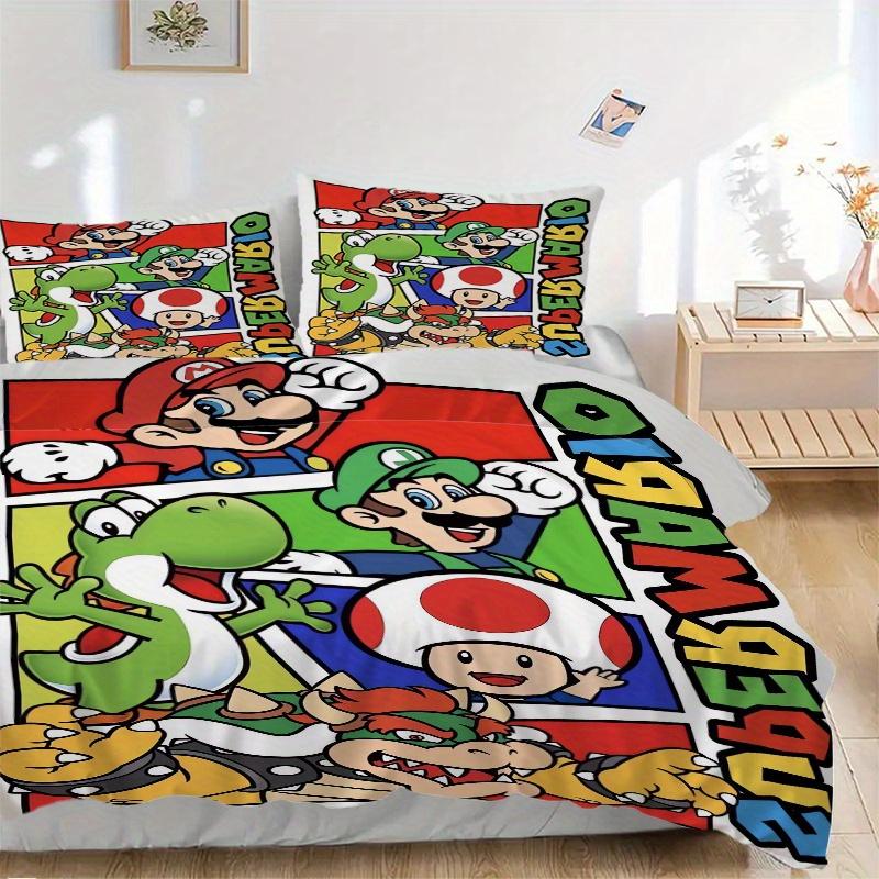 3pcs Super Mario Printed Quilt Set - Includes 1 Quilt Cover and 2 Pillowcases, Machine Washable - Suitable for All Seasons.F090