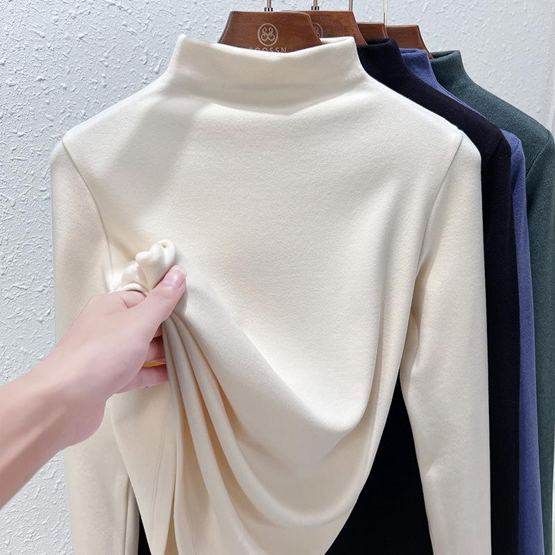 Autumn and Winter Women's Bottoming Shirt Dralon Warm Half Turtle-neck Long-sleeved Double Faced Velvet Inner Tops