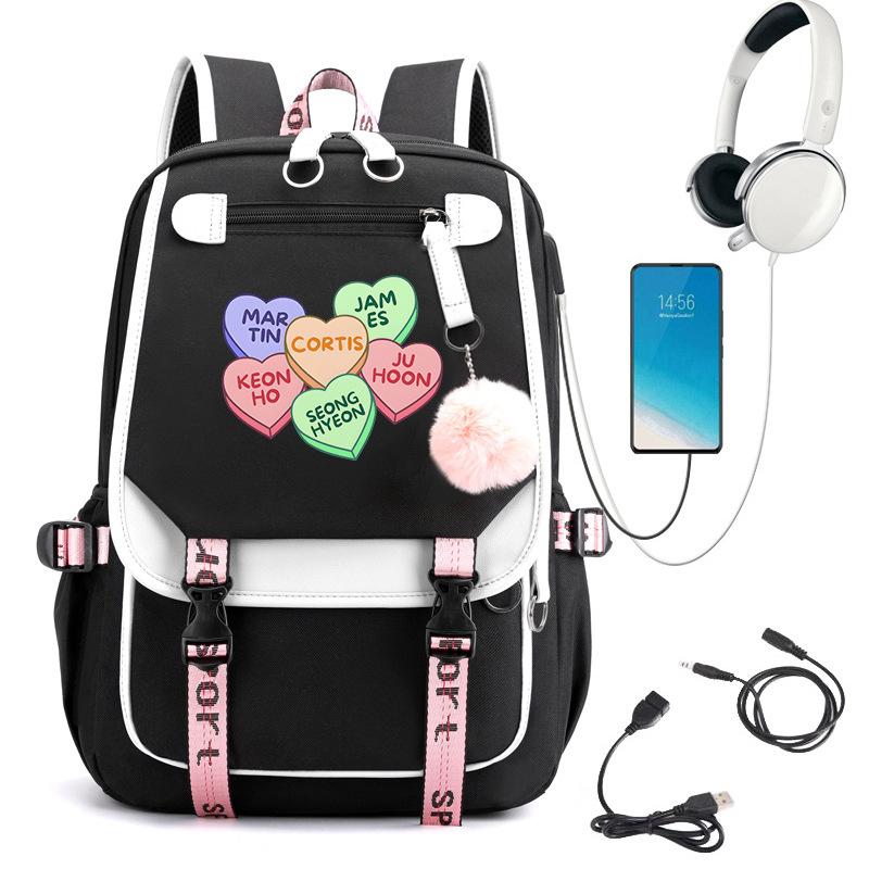KATSEYE Girl Group Cartoon Backpack USB Charging Port Student Bookbag 60123-1 Lightweight Casual